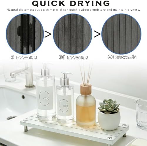 Durable Kitchen Sink Organizer, Instant Dry Sink Caddy for Bathroom Counter, Diatomite Stone Drying Tray, Upgrade Water Absorbing Stone Tray for Sink, Anti-Slip Stone Soap Tray -White - Image 2