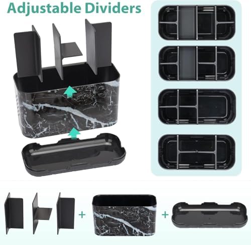 Boperzi Black Toothbrush Holder for Bathroom Toothpaste Organizer Countertop, Detachable Anti-Slip Marble Toothpaste Storage Caddy 6 Slots with Drainage Holes for Makeup Brush Razor Stand - Image 5