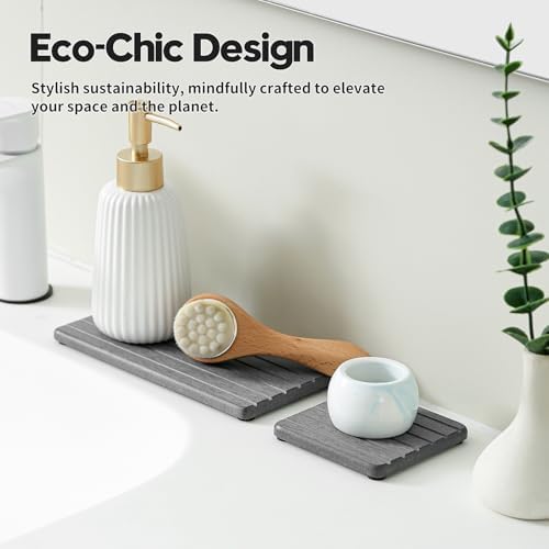 3 Pack Diatomite Stone Sink Tray, Water Absorbing Mat for Kitchen & Bathroom Counter, Quick Dry Soap Dish Makeup Vanity Caddy,Sponge Holder Organizer, Dark Gray 1pc of 8"x 3.8" and 2pcs of 3.8"x 3.8" - Image 5