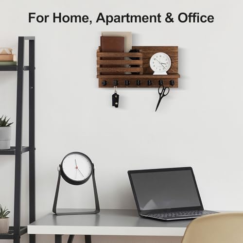 Lwenki Key Holder for Wall – Decorative Wooden Mail Holder and Key Shelf with Mounting Hardware, Installation Guide – Paulownia Wood with Metal Key Hooks (Brown, Extra Large - 15.6inch) - Image 4