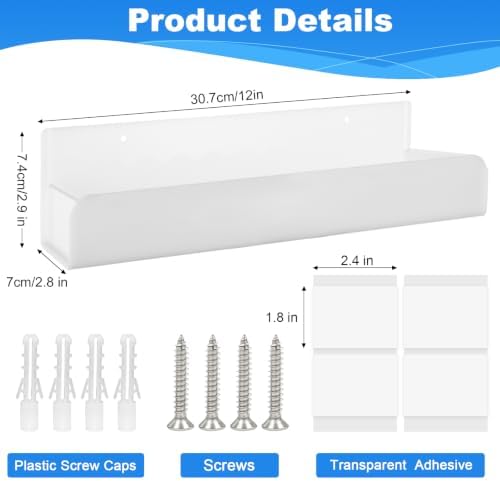 12 Inch Acrylic Spice Rack Wall Mount, White, 4 Pack - Image 2