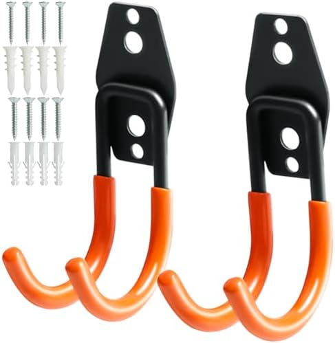 KURUI Heavy Duty Garage Hooks for Hanging, 2 Pack Metal Garage Organization Hooks, Garage Storage Hooks for Ladder Extension Cord Cable, Wall Mount Small Utility Hooks, Garden Tool Organizer/Hanger by KURUI