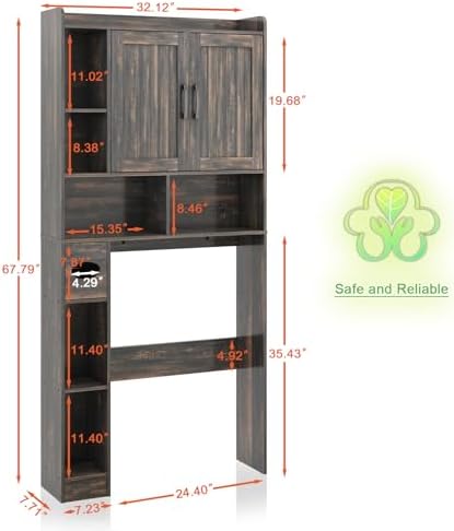 Vabches Farmhouse Over The Toilet Storage Cabinet with Barn Door, Dark Grey - Image 2