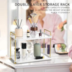 2-Tier Vanity Organizer Trays with Handles and Wheels, Cosmetic Storage Display (Ceramic White) - Image 3