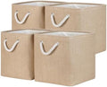 Temary Fabric Baskets 12 Inch Storage Cubes Basket, Clothes Baskets for Shelf, 4 Pack Large Storage Basket with Handles for Organizing Books, Blankets (Linen Yellow) by TEMARY