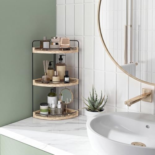 Fixwal 3 Tier Corner Bathroom Countertop Organizer Vanity Shelf Light Brown - Image 5