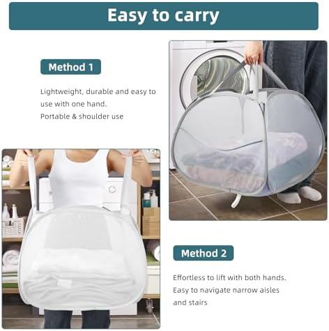2 Pack Collapsible Laundry Baskets, 90L Large Foldable Laundry Basket, Durable Mesh Pop Up Hampers for Laundry, Dirty Clothes Laundry Hamper for Bedroom, Bathroom, Dorm, Laundry Room, Travel White - Image 6
