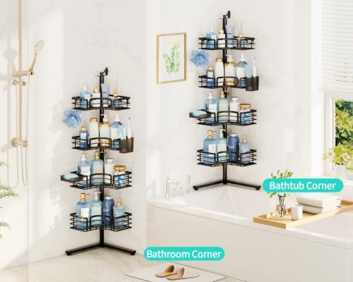 HapiRm Corner Shower Caddy Stand - 4-Tier Adjustable Shower Shelves, Black - Image 4