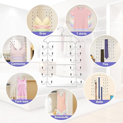 Tank Top Hanger,6 Tier Double Space Saving Bra Hangers, Closet Organizers and Storage,Dorm Room Essentials for Girls,Hanging Closet Organizer for Camisoles Sports Bras Strappy Dress Swimsuits Ties - Image 4