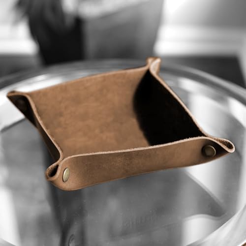 Genuine Leather Valet Tray | Desk Organizer | Catchall | Full Grain Leather Tray | Dimensions 6 x 6 x 1.75” Made in the USA - Image 3
