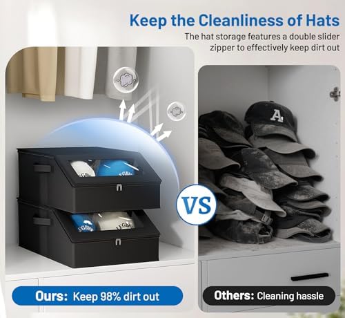 AOODA Sturdy Hat Storage for Baseball Caps, Holds up to 24 Caps Clear Hat Organizer for Closet, Bedroom, Wide Hat Box with Cardboard (Pure black) - Image 5