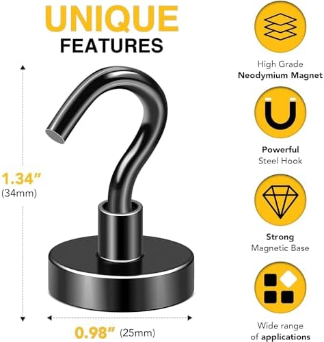 DIYMAG Magnetic Hooks, Strong Magents 4 Pack 85lbs for Cuise Cabins Black - Image 2