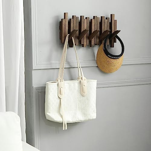 Wall Mounted Piano Coat Rack| Coat Rack Wall Mount| Flip Down Hook Rack 5 Hooks| Entryway Wall Art Hook,Made of Acacia Wood (Wood Wax Oil Dyed Walnut Color).Wall Art - Image 2