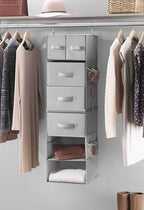 Whitmor Multi-Functional Hanging Organizer with Drawer Inserts- 5 Section - Closet Organizer - Grey by Whitmor