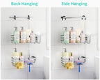 HapiRm Hanging Shower Caddy Organizer - No Drilling Shower Shelves with Hooks and Toothbrush Holder, Rustproof 304 Stainless Steel Bathroom Organizer - Silver - Image 5