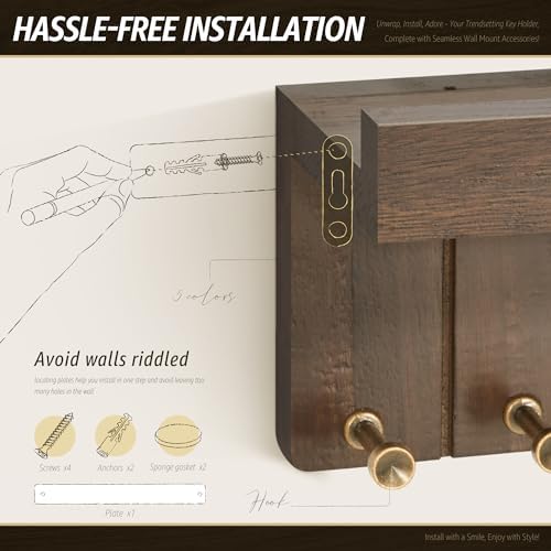 Rebee Vision Key Holder Wall Mount with Shelf for Room Decor, Rustic Brown - Image 6