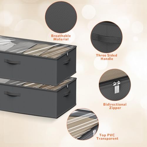 10inch 3 Pack Under Bed Storage Containers, 10 Inch Tall Underbed Clothes Storage Organizer Bin with Clear Window，Foldable Box Basket for Clothes, Closet, Bed Sheets and Blankets Black - Image 5