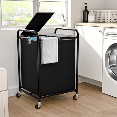 120L Laundry Sorter 2 Section, Rolling Laundry Basket with Wheels ＆ Lid by OLLDIDE