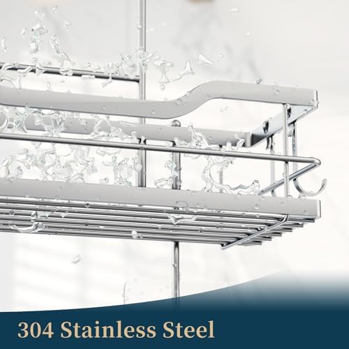 Consumest Over The Door Shower Caddy - 3 Tier Shower Shelves Hanging with Soap Holders, Large Capacity Shower Organizer with 6 Hooks, Bathroom Rack and Storage, Silver - Image 2