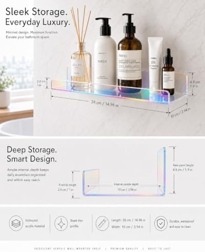 Iridescent Acrylic Bathroom Shelf Wall Mounted Floating Organizer - Image 3