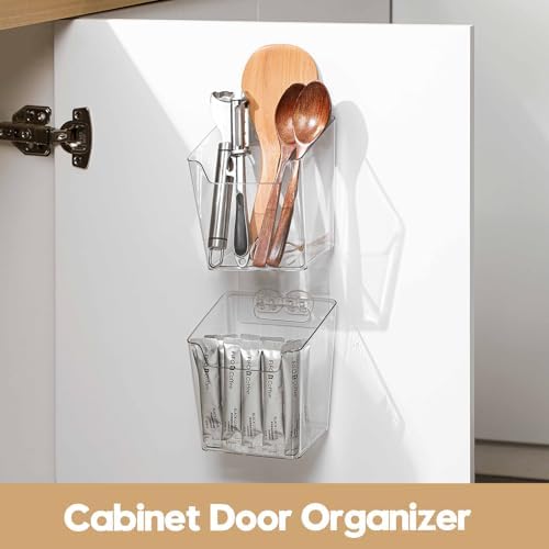 Clear Acrylic Pen Holder, 6 Pack Cabinet Door Organizer Adhesive, Bathroom Wall Mount Caddy Kitchen Plastic Storage Bin Box for Office Marker,Art Supply, Small Cleaning Supply, Seasoning Drink Packet - Image 4