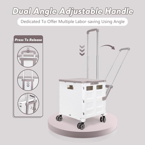 FELICON SELORSS Folding Utility Cart Portable Rolling Crate Handcart-White - Image 2