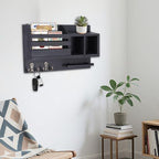 Key and Mail Holder Wall Mount, Wooden Entryway Organizer with 2 Hooks & Shelf, Compact Key Rack for Wall with Mail Organizer & Sunglasses Bar, Black Finish for Mudroom Hallway Decor - Image 7