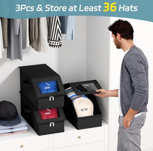 AOODA 3 Pack Stackable Hat Storage Box for Baseball Caps, Holds 36 Caps - Image 2