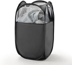 TECHMILLY Pop Up Foldable Laundry Basket, Mesh Laundry Hamper with Reinforced Handles for Dirty Clothes Storage in Dorm, Laundry Room, Bathroom, Black(Fabric) by TECHMILLY