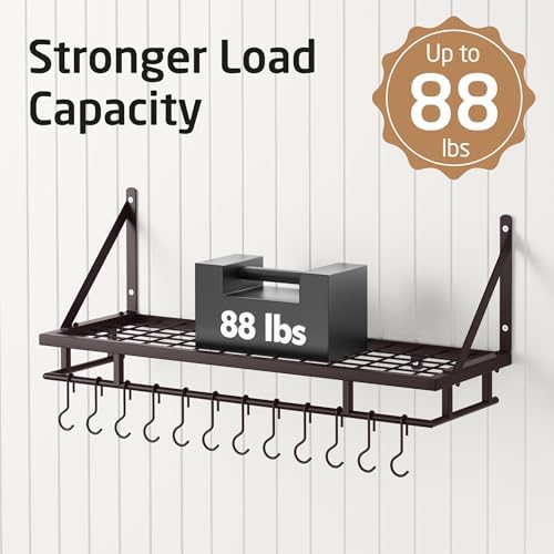 KES 30-Inch Wall Pot Rack, Oil Bronze, 88lb Capacity, 12 Hooks, Farmhouse - Image 4