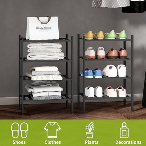 BMOSU 4-Tier Bamboo Small Shoe Rack Premium Stackable Shoe Shelf Storage Organizer for Hallway Closet Living Room Entryway Organizer (Black Bamboo) - Image 6