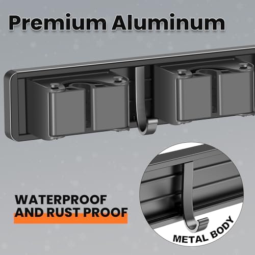 Broom Holder Wall Mount, Mop and Broom Hanger Wall Mount for Organizing and Storing Items in Household Kitchens, Gardens, Laundries (4 Racks & 3 Hooks, Grey) - Image 5