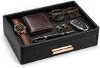 GORESE Leather Valet Tray for Men, Nightstand Organizer with Drawer, Black by GORESE