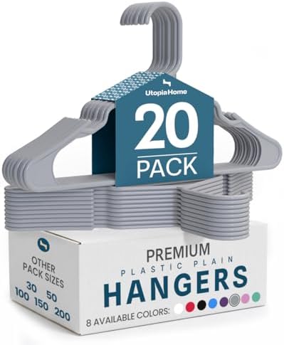Utopia Home Plastic Hangers 20 Pack – Space Saving Clothes Hanger Grey | Durable & strong | Closet organizer & storage | Ideal for apartments, dorms & stocking stuffers by UTOPIAHOME