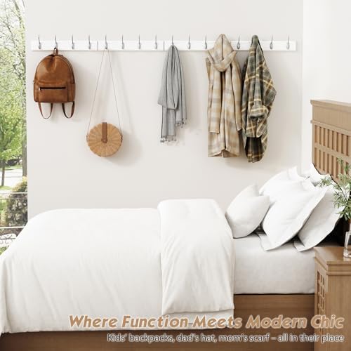 Forbena White Coat Rack Wall Mount 4-Pack, Coat Hanger Wall Mounted for Hanging Clothes Purse, Modern Key Holder Hooks for Closet Hat, Belt, Bag, Backpack, Leash (White and Silver - 16 Hooks) - Image 6
