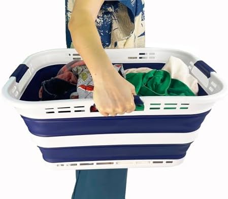 SAMMART 42L (11 Gallon) Collapsible Plastic Storage Basket - Foldable Pop Up Storage Container/Hamper - Portable Laundry Organizer - Space Saving (White/Starry Blue, 42L (Style A)) - Image 7