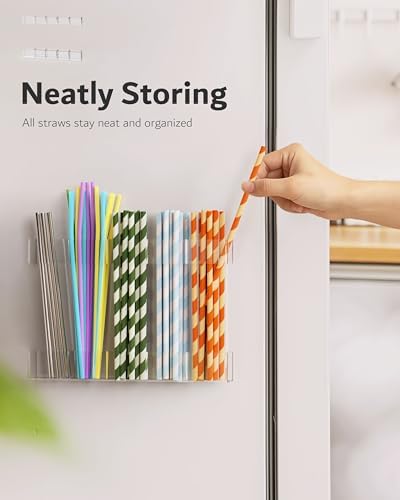 Magnetic Acrylic Straw Holder for Fridge - 5 Slot Sturdy Kitchen Organizer, Adhesive-Free Refrigerator Storage for Metal, Glass, Silicone Straws & Utensils (Separate unit Clear-Magnetic Type-5C) - Image 5