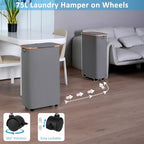 efluky Slim Laundry Basket with Wheels, Narrow Rolling Laundry Hamper with Lid and Removable Bag, Tall Aesthetic Dirty Clothes Hamper on Wheels for Laundry Room, Bedroom, Dorm and Bathroom, 75L Grey - Image 2