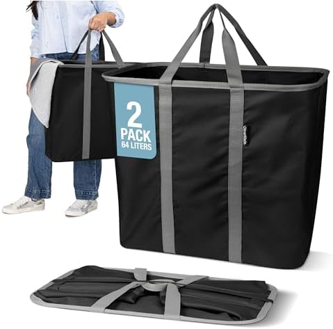 CleverMade Collapsible Laundry Caddy, 64L Pop-Up Hamper, 2 Pack, Black Gray by CleverMade