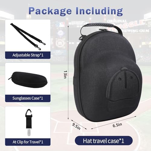 Hat Travel Case, Hard Hat Carrier Organizer with Clip & Glasses Storage, Holds 6 Baseball Caps for Home/Travel - Black - Image 2