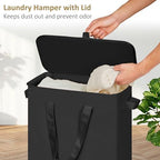 efluky Slim Laundry Basket with Lid, Narrow Laundry Hamper with Handles, Collapsible Dirty Clothes Hamper, Tall Laundry Bin for Laundry Room, Dorm and Bedroom, 55L Black - Image 3