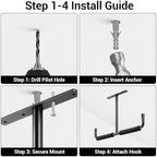 4 Pack Overhead Garage Storage Hooks Heavy Duty Ceiling Mount Hangers Double T-Bar Steel Ladder Rack Space Saving Utility Hooks for Bike, Lumber, Pipe, Fishing Rod, Sports Equipment, Black - Image 5