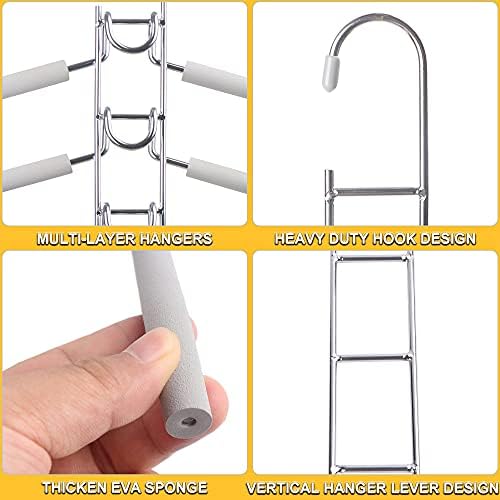 Clothes Hanger Space Saving 4 Pack Multi-Layer Shirt Hangers | Heavy Duty Coat Hanger, Non-slip Foam Padded, Detachable Design, T-Shirt Hangers for Man & Women Dorms and Apartmetns Grey - Image 5