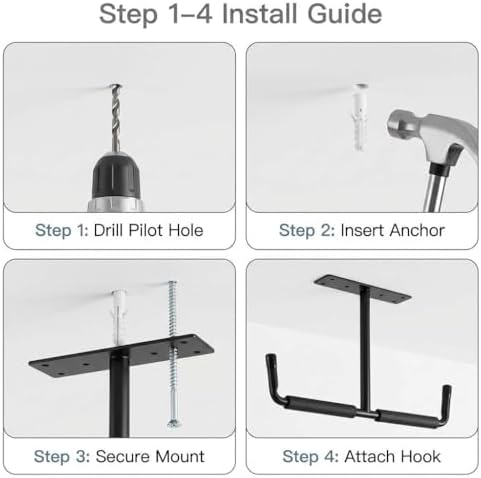 QWORK Overhead Ceiling Hooks Rack – Heavy Steel Storage Hangers for Garage, Workshop & Basement - Image 5