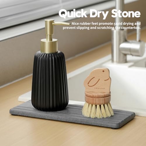 Razborci 2PCS Diatomite Quick Stone Drying Tray Mat For Bathroom & Kitchen Counter, Instant Dry Water Absorbent Drink Bar Coaster,Vanity Sink Caddy Organizer,Dish Soap Sponge Holder, Dark Gray,9"x3.5" - Image 3