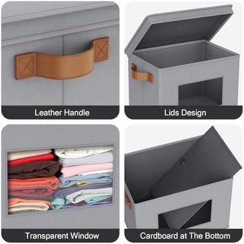 Univivi Fabric Storage Bins with Lids for Clothes 3 Pack, Grey - Image 3