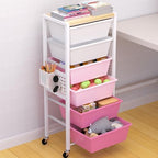 Rolling Cart with Drawers, Rolling Storage Cart with Large Plastic Drawers & Wooden Tabletop, Utility Cart with Pegboards & Basket, Storage Drawers Cart for Living Room, Classroom, Bedroom, Office by Unknown