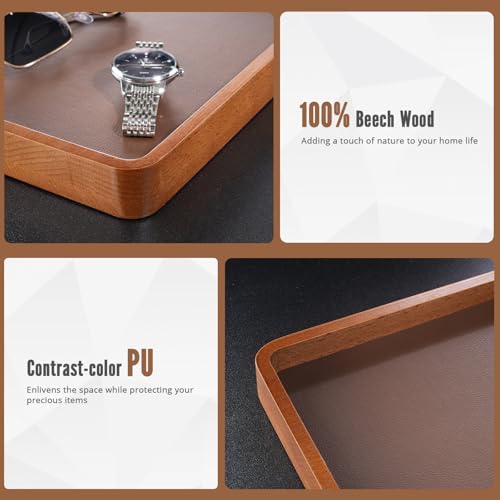 ProCase Wood Valet Tray for Men, Key Tray, Desk & Nightstand -DarkBrown - Image 3