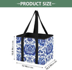 Trunk Organizer Collapsible Car Organizer with Handle Car Storage Box Bin for Groceries SUV Utility Tote Bag Portable Vehicle Container Blue and White Flowers Tile - Image 2