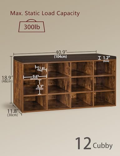 DINZI LVJ Shoe Storage Bench with Cushion, 40.9" Cubby Shoe Rack, 12-Cubby - Image 3